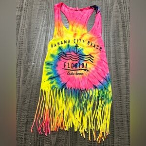 Vibrant Tie-Dye Fringe Tank Top